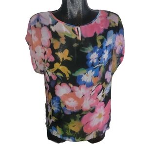 Jessica Sheer Floral Short Sleeve Top S